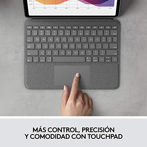 Logitech Folio Touch iPad funda teclado con tecnología táctil Trackpad y con conexión instantánea Smart Connector iPad Air (4ª gen, Model: A2316/A2324/A2325/A2072), Disposición QWERTY Español - Gris