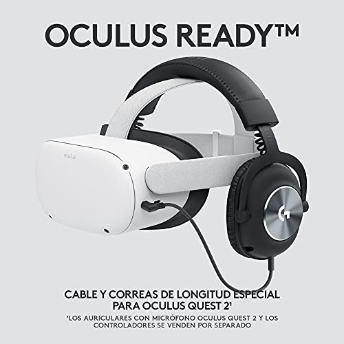 Logitech G PRO VR Auriculares Gaming para Oculus Quest 2, Oculus Ready, Cable personalizable, Controlador de audio para juegos PRO-G, Conexión auxiliar de 3.5mm de baja latencia - Negro