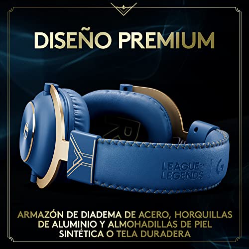 Logitech G PRO X Auriculares Gaming - Blue VO!CE, Micrófono Extraíble, Almohadillas de Espuma Viscoelástica, DTS 7.1, Transductores PRO G 50 mm, Edición Oficial League of Legends - Azul/Oro