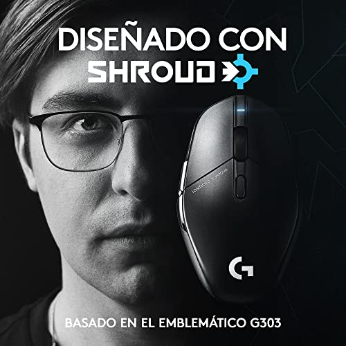 Logitech G303 Shroud Edition Ratón inalámbrico para Gaming - Tecnología Lightspeed inalámbrica - Hero 25K - 25.600 dpi - 75 Gramos - 5 Botones – PC - Negro