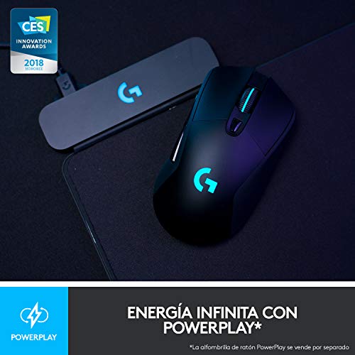 Logitech G703 LIGHTSPEED Ratón Gaming Inalámbrico, Captor HERO 25K, 25,600 DPI, Pesos Ajustables, 6 Botones Programables, Memoría Integrada, POWERPLAY-compatibile, PC/Mac - Negro