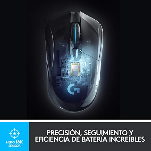 Logitech G703 LIGHTSPEED Ratón Gaming Inalámbrico, Captor HERO 25K, 25,600 DPI, Pesos Ajustables, 6 Botones Programables, Memoría Integrada, POWERPLAY-compatibile, PC/Mac - Negro