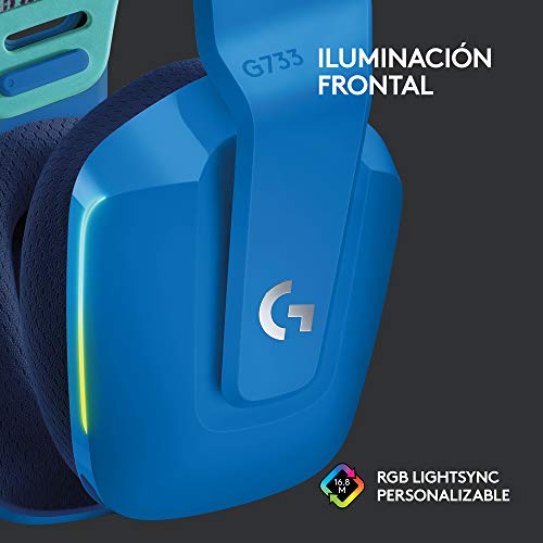 Logitech G733 LIGHTSPEED Auriculares con Micrófono Inalámbricos para Gaming con Diadema con Suspensión, LIGHTSYNC RGB, Tecnología de Micrófono Blue VO!CE, Ligeros, 29h de batería - Azul