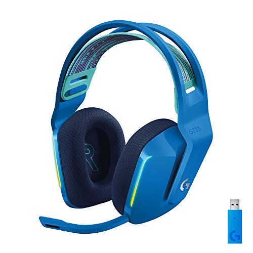 Logitech G733 LIGHTSPEED Auriculares con Micrófono Inalámbricos para Gaming con Diadema con Suspensión, LIGHTSYNC RGB, Tecnología de Micrófono Blue VO!CE, Ligeros, 29h de batería - Azul