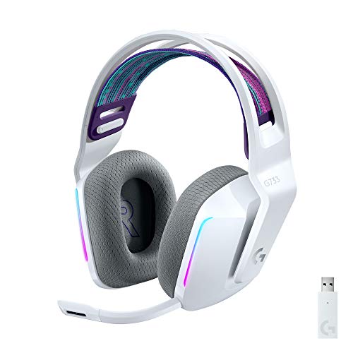 Logitech G733 LIGHTSPEED Auriculares con Micrófono Inalámbricos para Gaming con Diadema con Suspensión, LIGHTSYNC RGB, Tecnología de Micrófono Blue VO!CE, Ligeros, 29h de batería - Blanco