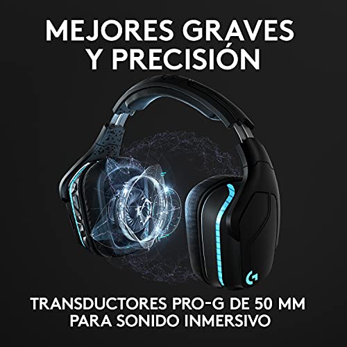 Logitech G935 Auriculares Gaming RGB Inalámbricos, Sonido 7.1 Surround, DTS Headphone:X 2.0, Transductores 50mm Pro-G, 2,4GHz Inalámbrico, Mic Volteable para Silenciar, PC/PS4/Switch - Negro