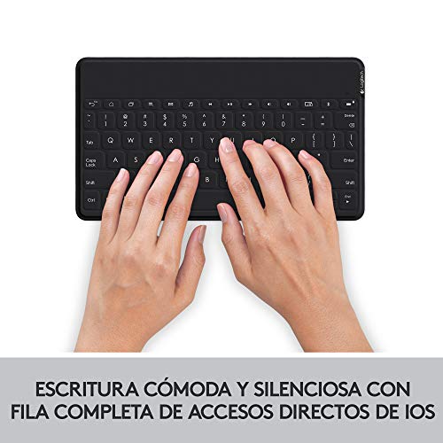 Logitech Keys-To-Go Teclado Inalámbrico Bluetooth para iPhone, iPad, Apple TV, ligero, Ultraportátil, Disposición QWERTY Español, Negro
