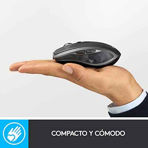Logitech MX Anywhere 2S Ratón Inalámbrico, Multi-Ordenadores, 2,4 GHz y Bluetooth con Receptor Unifying USB, Seguimiento Láser 200/4000 DPI Toda Superficie, Portátil/PC/Mac/iPad OS, Negro