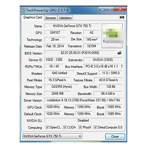 LOKOER Tarjeta Grafica Tarjeta gráfica Fit For GIGABYTE Tarjetas de Video Fit For GTX 750 Ti 2GB 128Bit GDDR5 Fit For NVIDIA Geforce Fit For GTX 750Ti Hdmi Dvi