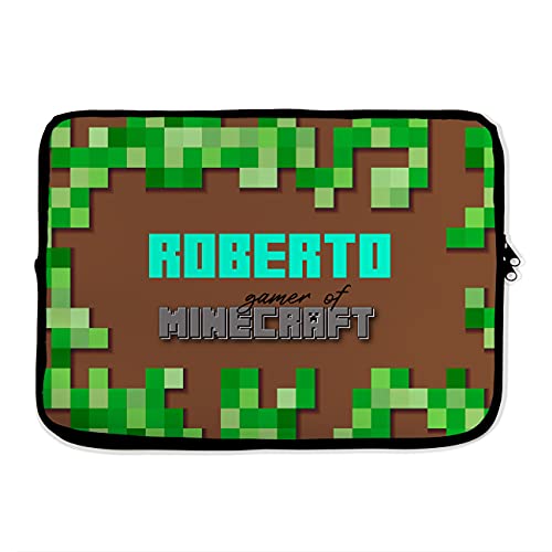 LolaPix Funda portátil Personalizable. Funda de Neopreno. Regalo Personalizado con Nombre. Varios tamaños. Minecraft