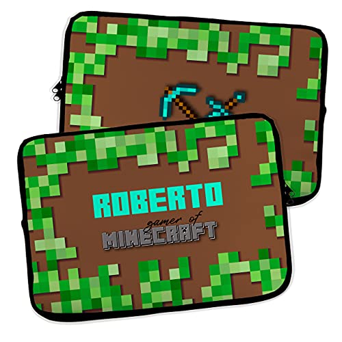 LolaPix Funda portátil Personalizable. Funda de Neopreno. Regalo Personalizado con Nombre. Varios tamaños. Minecraft