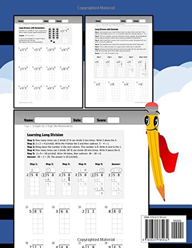 Long Division – with Decimals and Remainders: (100 Practice Pages with Grid Lines) – Divide Double Digit, Triple Digit, & Big Numbers – 2-Digit - ... Division Workbook with Answer Key (Ages 9-12)