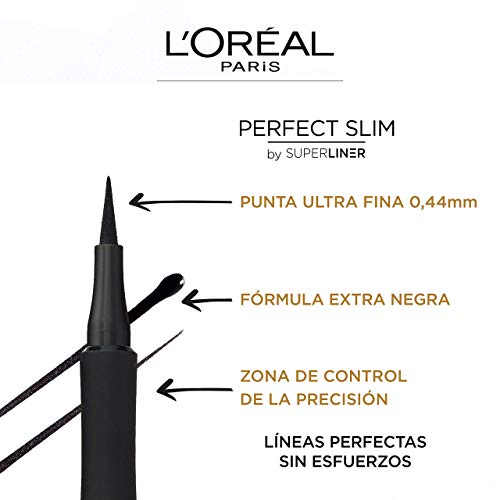 L'Oréal Paris Super Liner Perfect Slim Eyeliner Líquido, Trazo Extrafino, Color Negro, 6 g