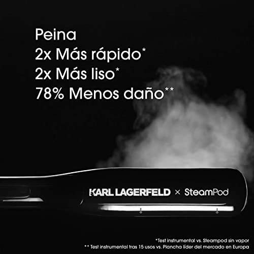 L'Oreal Professionnel - Steampod x Karl Lagerfeld, Plancha Profesional Potenciada por Vapor, Cabello Liso y Ondas Suaves, Look Profesional, Enchufe Europeo, Negro