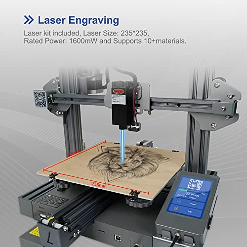 LOTMAXX Impresora 3D Grabado Láser E impresión Bicolor Impresora 3D, Máquina Impresora 3D Preensamblada con Extrusora Doble, Placa Base Silenciosa FDM, Tamaño de Impresión 235x235x265mm (Gray)