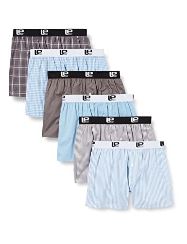 Lower East Calzoncillos bóxer estilo americano con cintura elástica, Hombres, Azul claro / Gris (paquete de 6), M