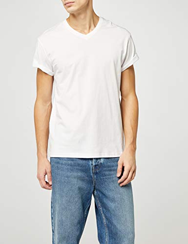 Lower East Camiseta con escote en pico, Hombres, Blanco (paquete de 5), L