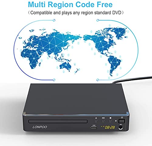 LP-099 Reproductor de DVD (Full HD, HDMI, USB, Multi Region Code Zone Gratis) compatible con DIVX, JPEG y MP3