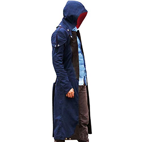 LP-FACON AC Unity Victor Arno Disfraz con capucha Dorian Trench Azul Denim Cosplay Capa Abrigo, azul, 3XL