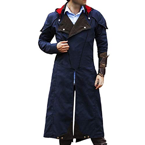 LP-FACON AC Unity Victor Arno Disfraz con capucha Dorian Trench Azul Denim Cosplay Capa Abrigo, azul, 3XL