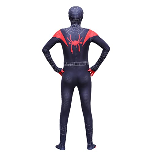 LQ-LIMAO Disfraz de Spiderman para Juego de Roles Miles Morales Super Hero Cosplay Jumpsuit Niños Adultos Disfraz Ropa siamesa Onesies Performance Props,Kids S(100~110cm)-Outfits