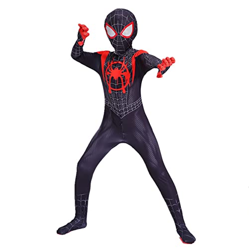 LQ-LIMAO Disfraz de Spiderman para Juego de Roles Miles Morales Super Hero Cosplay Jumpsuit Niños Adultos Disfraz Ropa siamesa Onesies Performance Props,Kids S(100~110cm)-Outfits