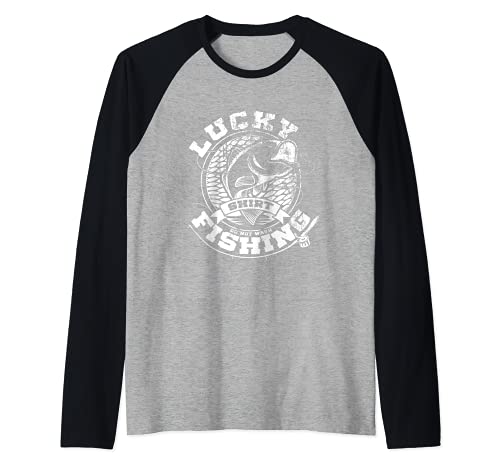 Lucky Fishing Shirt Frase divertida para pescador Camiseta Manga Raglan