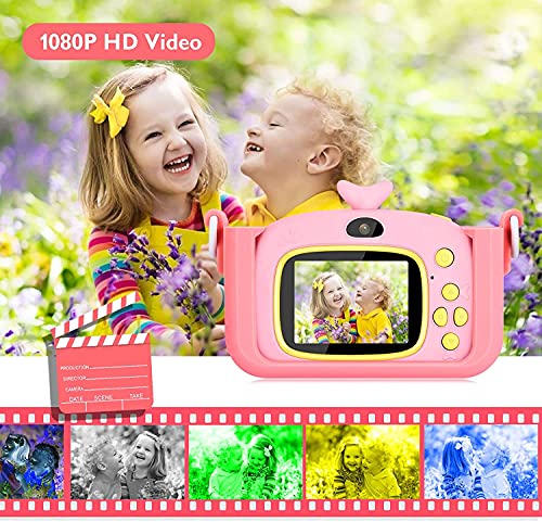 Luclay Cámara Digital para Niños, Selfie Video Cámara Infantil 2.0 Inch 20MP 1080P HD 32GB TF Tarjeta, Estuche para la Camara, Funda de Silicona, Clips de Fotos Niñas Regalos de cumpleaños