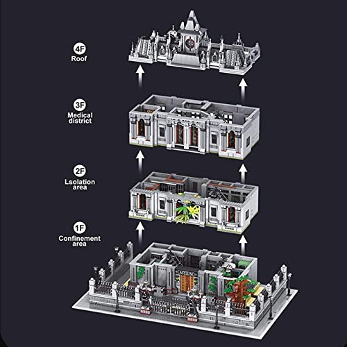 Lunatic Asylum Modular House Building, 7620 + PCS Kits De Modelo De Arquitectura De Hospital De Asilo De Cuatro Piezas, Juego De Construcción De Manicomio Compatible con Lego