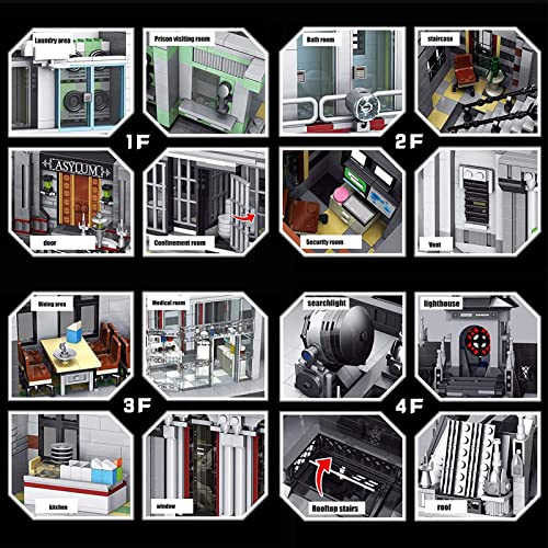 Lunatic Asylum Modular House Building, 7620 + PCS Kits De Modelo De Arquitectura De Hospital De Asilo De Cuatro Piezas, Juego De Construcción De Manicomio Compatible con Lego