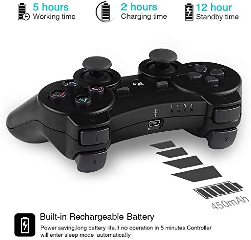 Lunriwis mando Inalámbrico ps3, Rechargable Wireless Bluetooth Gamepad Doble Vibración Six-Axis Mando a Distancia Joystick Remote Joystick Controller Gamepad para Sony PS3 Playstation 3