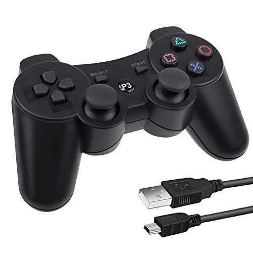 Lunriwis mando Inalámbrico ps3, Rechargable Wireless Bluetooth Gamepad Doble Vibración Six-Axis Mando a Distancia Joystick Remote Joystick Controller Gamepad para Sony PS3 Playstation 3