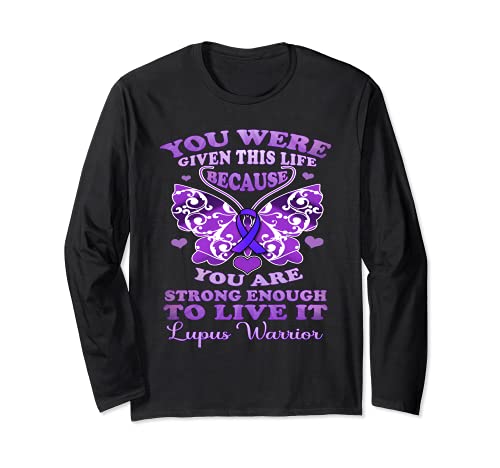 Lupus Awareness Butterfly Shirt Because You Are Strong Women Manga Larga