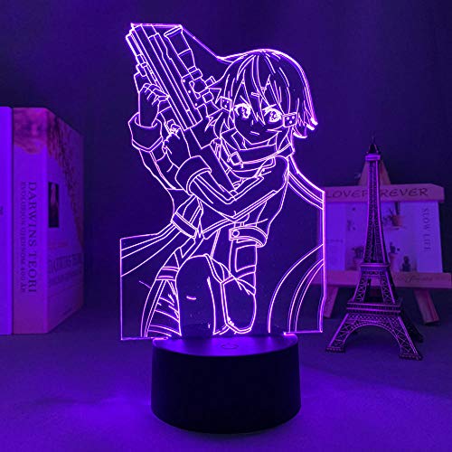Luz de noche 3D Lámpara de ilusión de cabecera Led Anime Sword Art Online Figura de decoración Habitación Habitación de cumpleaños Manga Sao-16 Color con control remoto