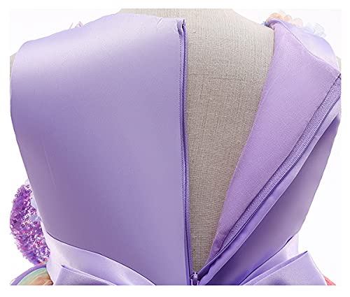 LZH Vestido de Princesa para niña, Flor, Lentejuelas, Lazo, Tul, Malla arcoíris, Fiesta de cumpleaños, Boda, Dama de Honor, Vestidos para niña, 0732-morado, 5-6 años