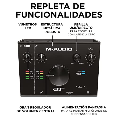 M-Audio AIR 192|4 - Interfaz de audio / tarjeta de sonido USB / USB-C, 2 entradas y 2 salidas, paquete de software ProTools|First, Ableton Live Lite, Eleven Lite, efectos de Avid y de AIR Music Tech