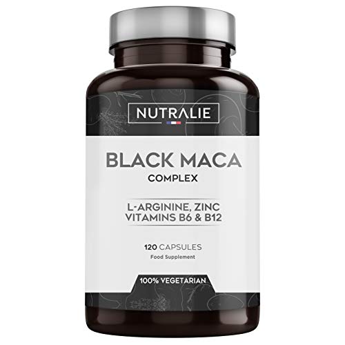 Maca Negra Andina Premio 2021, Alta Dosis 24.000 mg Concentrada 20:1 con L-Arginina, Zinc y Vitaminas b6 b12 | 120 Cápsulas Nutralie
