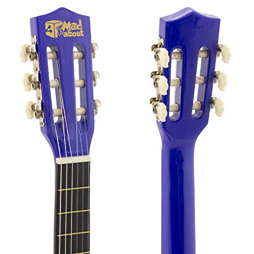 Mad About MA-CG02 Guitarra clásica, tamaño 3/4 Guitarra clásica azul - Guitarra española colorida con bolsa de transporte, correa, púa y cuerdas de repuesto