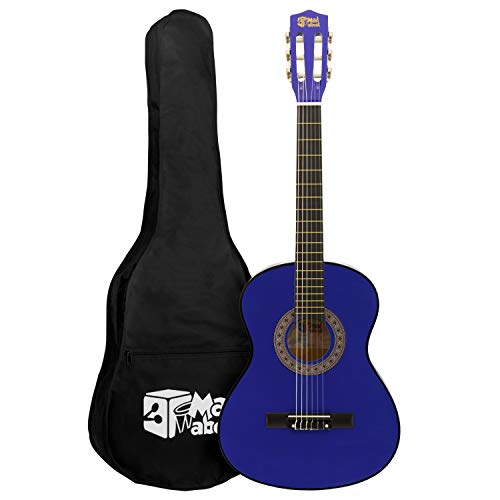 Mad About MA-CG04 Guitarra clásica, tamaño 1/4 Guitarra clásica azul - Guitarra española colorida con estuche de transporte, correa, púa y cuerdas de repuesto
