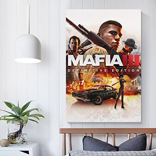 Mafia 3 Edición definitiva - Póster de juego de portada de juego de lienzo y arte de pared con impresión moderna para decoración de dormitorio familiar de 20 x 30 pulgadas (50 x 75 cm)