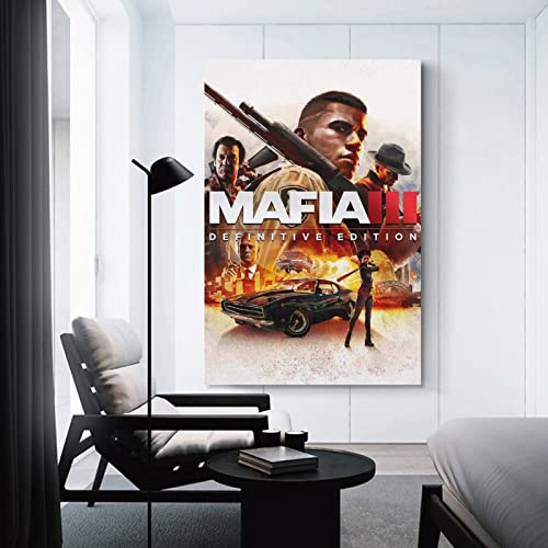 Mafia 3 Edición definitiva - Póster de juego de portada de juego de lienzo y arte de pared con impresión moderna para decoración de dormitorio familiar de 20 x 30 pulgadas (50 x 75 cm)