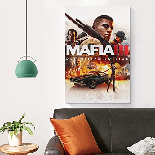 Mafia 3 Edición definitiva - Póster de juego de portada de juego de lienzo y arte de pared con impresión moderna para decoración de dormitorio familiar de 20 x 30 pulgadas (50 x 75 cm)