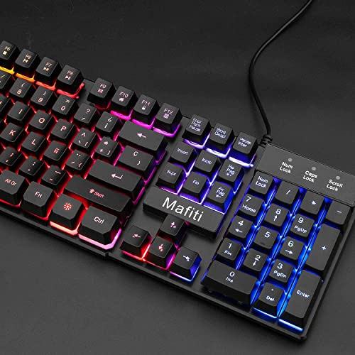 Mafiti RK101 Combo Ratón y Teclado USB ,Retroiluminación Rainbow LED y sensación de teclado mecánico , ideal para jugar y trabajar.