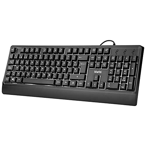 Mafiti RK201 Teclado con Cable, USB Teclado Retroiluminado, Laptop Teclado Español, Teclado de PC USB, Teclado de Tamaño Completo 12 Botones Multimedia, para Windows XP/7/8/10/Vista