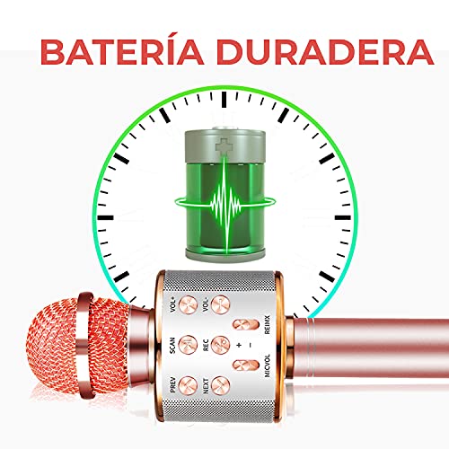 MAGIC SELECT Micrófono Karaoke con Funda de Regalo, Altavoz Bluetooth, Botón Selfie, Grabador de Voz con Tarjeta SD, Efectos de Voz y Eco, para niños y Fiestas, Compatible Android/iOS PC TV (Plata)