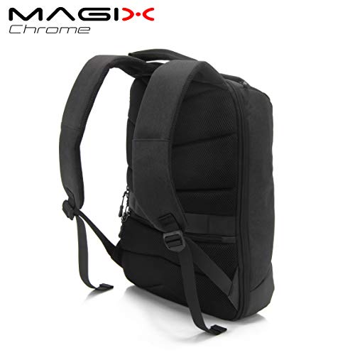 Magix Mochila para portátil 17" Chrome Black. Puerto de carga USB, resistente al agua, bolsillo oculto, espacio para PC de hasta 17 pulgadas, gran espacio, adecuado para trabajo / viaje / escuela