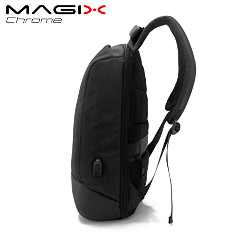 Magix Mochila para portátil 17" Chrome Black. Puerto de carga USB, resistente al agua, bolsillo oculto, espacio para PC de hasta 17 pulgadas, gran espacio, adecuado para trabajo / viaje / escuela