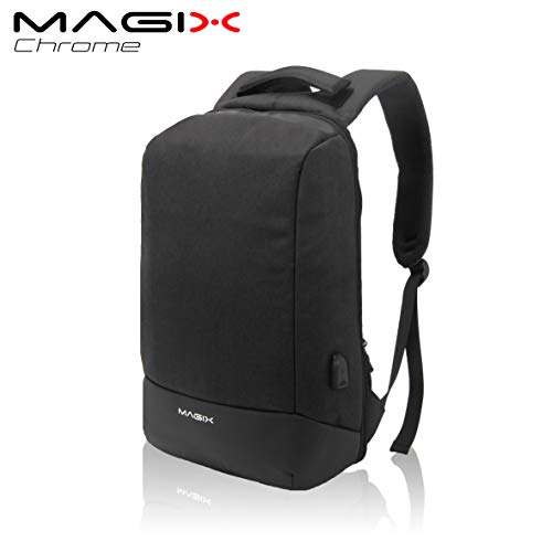 Magix Mochila para portátil 17" Chrome Black. Puerto de carga USB, resistente al agua, bolsillo oculto, espacio para PC de hasta 17 pulgadas, gran espacio, adecuado para trabajo / viaje / escuela