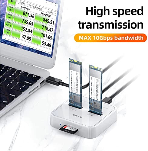 MAIWO K3016SD Disco Duro Externa Docking Station,Base de Disco Duro de Doble bahía M.2 SATA / NVME, Lector de Tarjetas de Memoria Caja de Disco Duro Externo.
