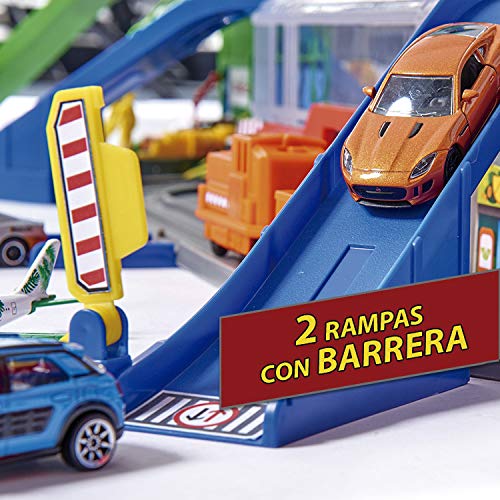 Majorette - Garaje Super City 7 Plantas, Incluye 6 Coches y Tren Motorizado con Luz y Sonido, para Niños a Partir de 5 Años - 128 x 78 x 73 cm
